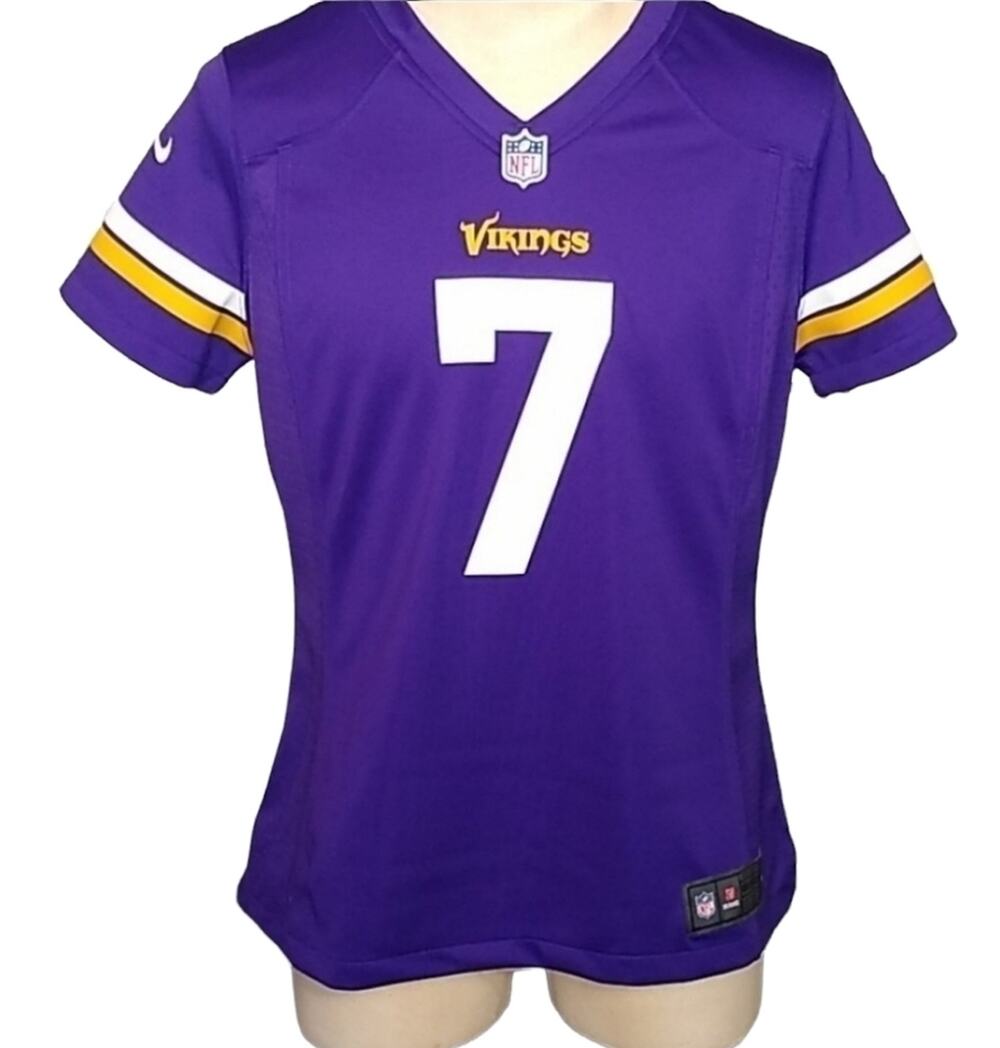 NFL Mens Large Minnesota Vikings Christian Ponder #7 Football Jersey Purple Gold
